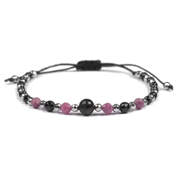 Bransoletka celebrytka czarny TURMALIN RUBIN HEMATYT ochrona i optymizm